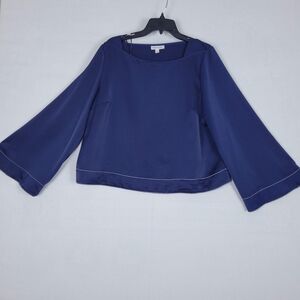 Prologue Women's Long Wide Sleeve Square Neck Blouse Navy Size L (DD)